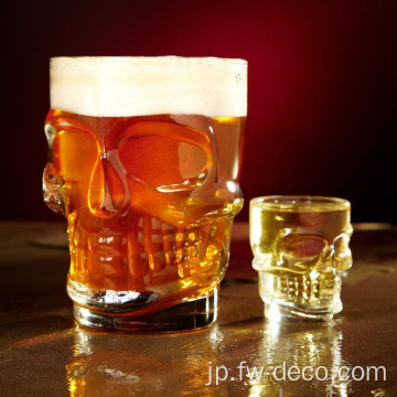 クリアビールグラスの頭蓋骨デザインビールグラス